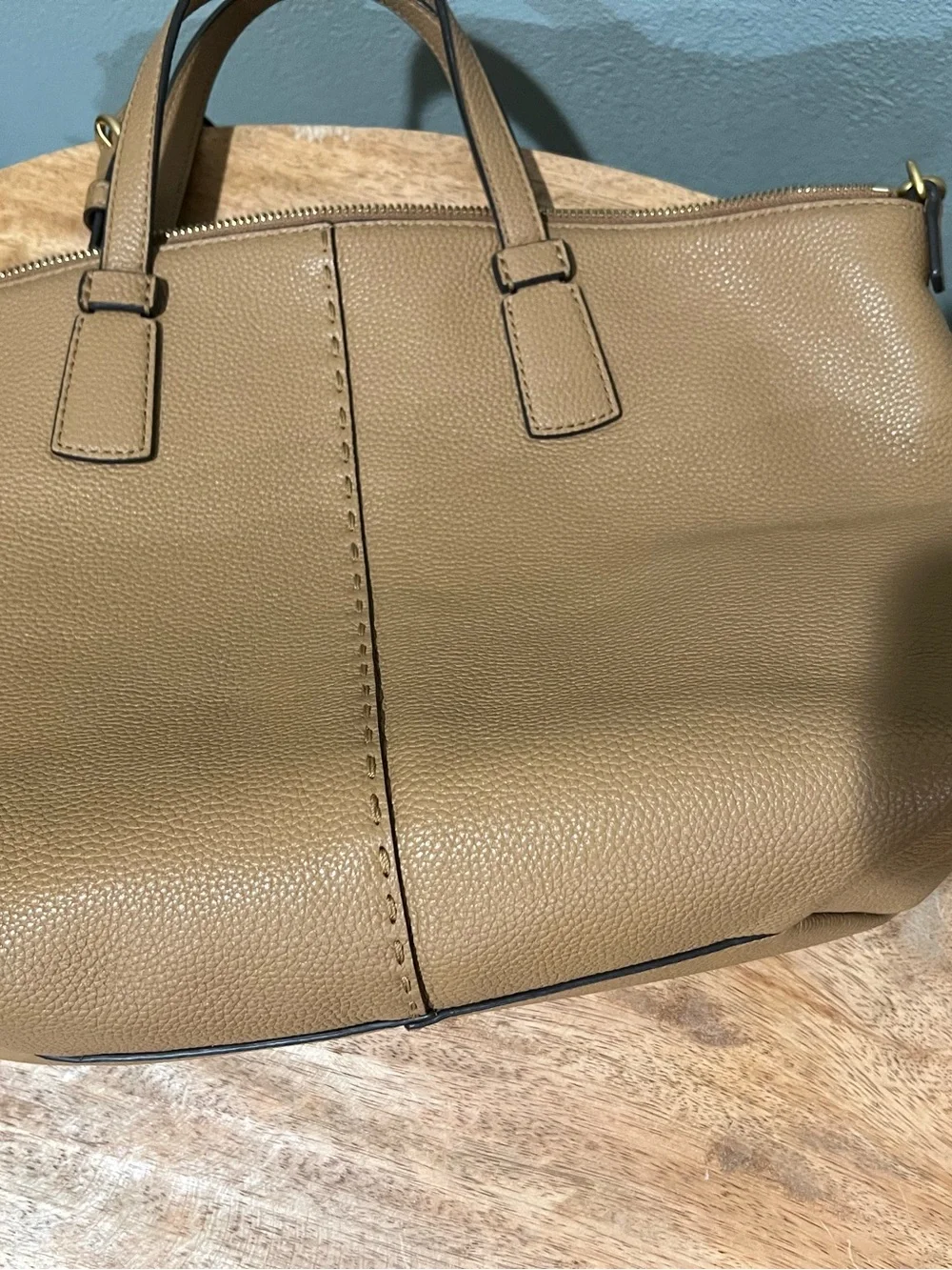 Tory Burch Macgraw Camel/Tan Pebbled Leather Tote with Logo